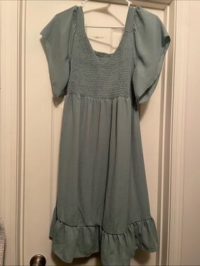 Sage Green Flutter Sleeve Smocked Dress